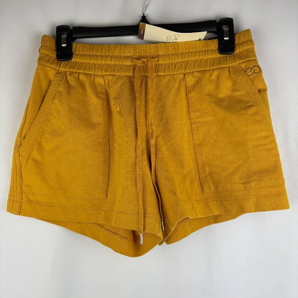 XS Yellow Cotton Short Mid Rise 3.5 Inseam Soft Tie Moisture Wicking Trapunto - Picture 2 of 11